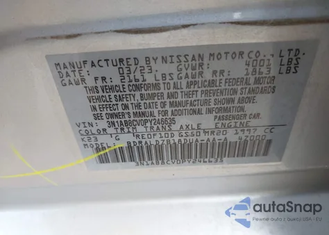2023 Nissan Sentra Sv Xtronic Cvt from USA, damaged, VIN 3N1AB8CV0PY246635